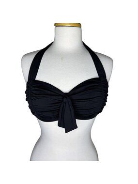 Jantzen Black Shirred Halter Neck Bikini Top, Retro-Style, Wireless, Size Medium